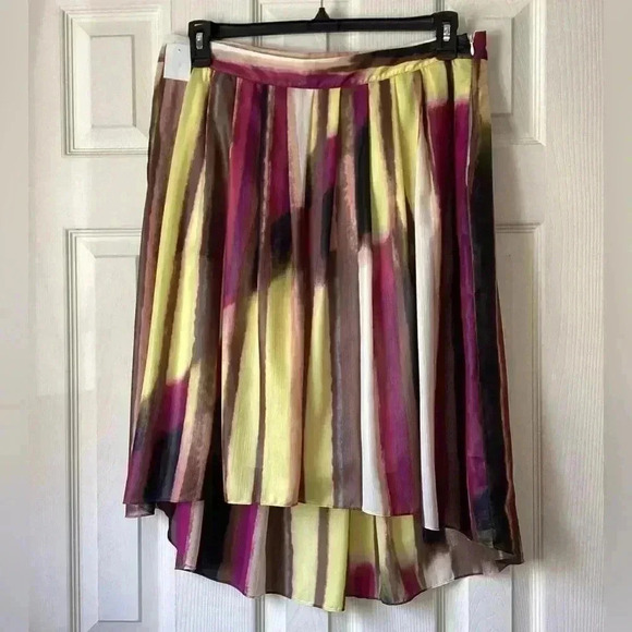 Kenneth Cole Multicolor Asymetical Pleated A-Line Midi Skirt Size Large - Picture 3 of 11